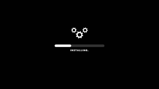 Animated installation progress bar with spinning gears in 4K