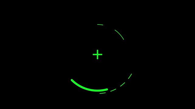Green glowing circular crosshair target scanning on a black background creating a futuristic digital interface effect.