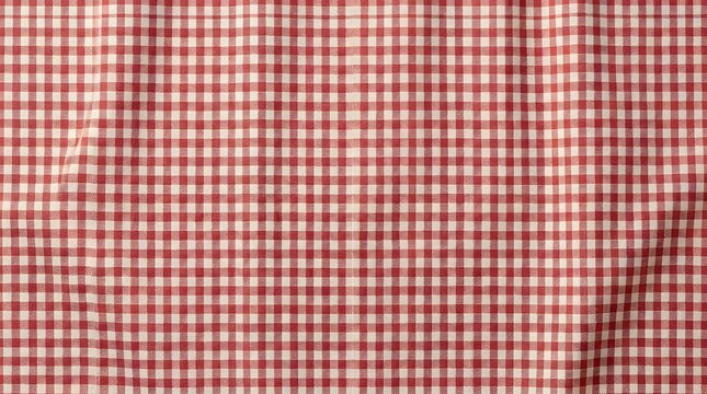 Close-up of red and white gingham fabric with seamless pattern for textile design