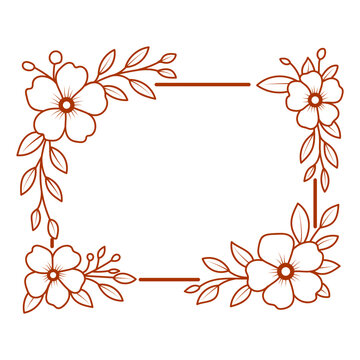 Elegant floral border line art frame with flowers and leaves