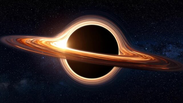 回転するブラックホールをクローズアップする宇宙空間の3DCG動画