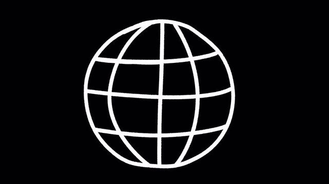 2D Hand Drawn White Globe Sphere Animation Frame by Frame Overlay with Transparent Background Alpha Channel