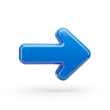 3d glossy blue arrow pointing right isolated on white background