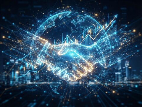 digital handshake effect with global network link connection