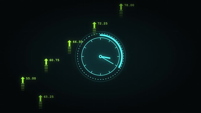 Digital clock HUD animation with data graphs
