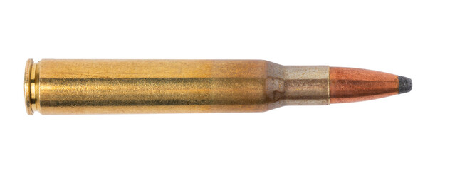 Bullet cartridge displayed on a white background with no other objects present © fotofabrika