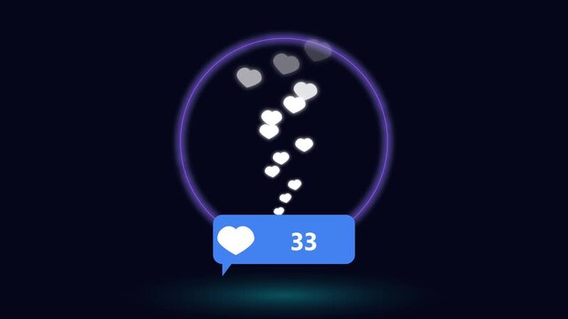 Animated social media like button with rising hearts 4K