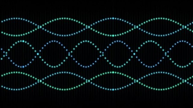 Glowing Neon Dna Spiral Sequence Animation With Pulsating Blue And Green Light Particle Effects