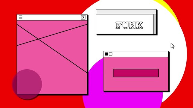 Retro 90s UI Animation with Funk Text and Pink Windows