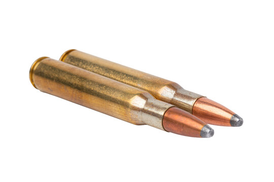 Close view of two bullets on a plain background
