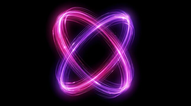 Abstract neon light art with overlapping elliptical shapes on black background