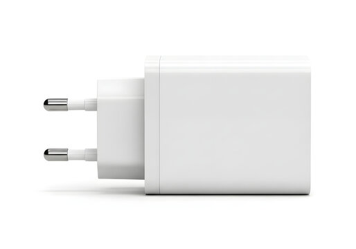 White usb wall charger with two ports isolated on white background