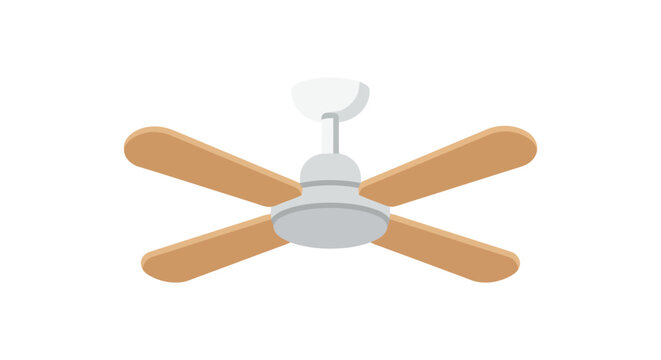 Ceiling fan with four wooden blades a flat vector illustration on a white background