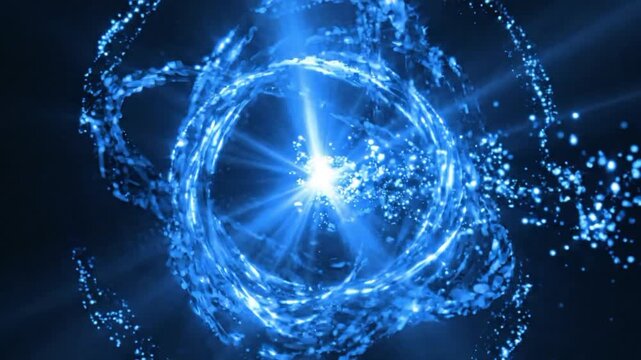 Abstract blue light ray ring formation looping back