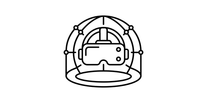 Virtual reality headset and sphere icon for immersive technology and gaming.