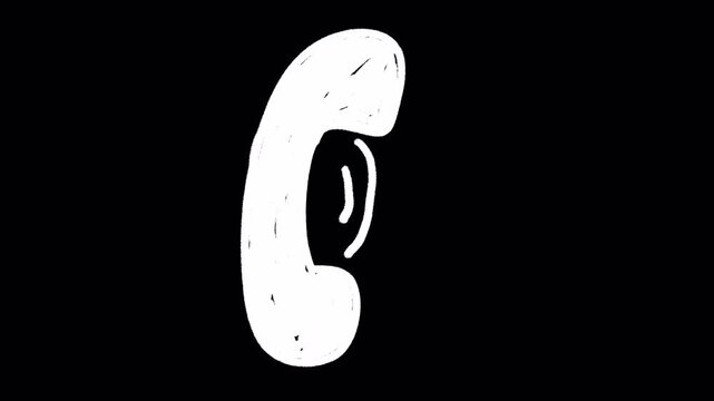 2D Hand Drawn White Telephone Receiver Ringing Animation Frame by Frame Overlay with Transparent Background Alpha Channel
