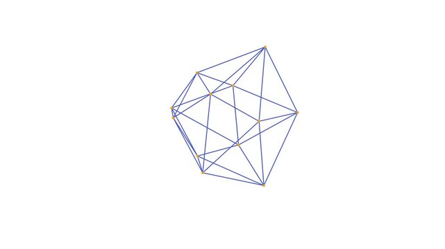 Blue Wireframe Polyhedron Rotating With Yellow Vertices