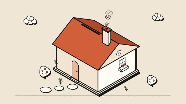 Isometric Cartoon Cottage With Smoking Chimney