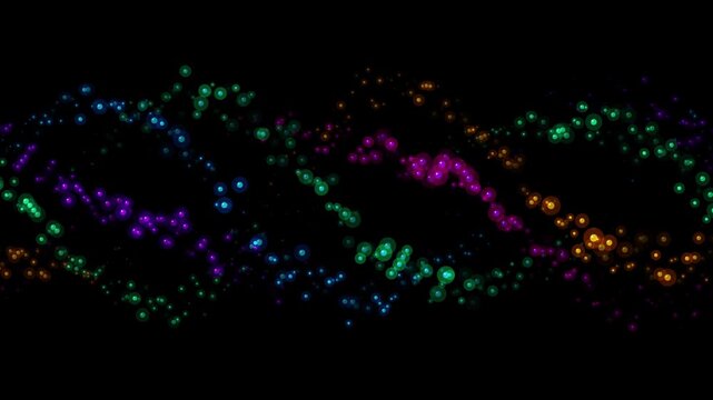 Vibrant Neon Particle Waves Flowing in Rhythmic Patterns on a Deep Black Background Motion Graphic