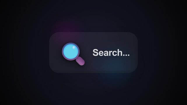 A digital graphic interface features a glowing blue magnifying glass icon next to search.