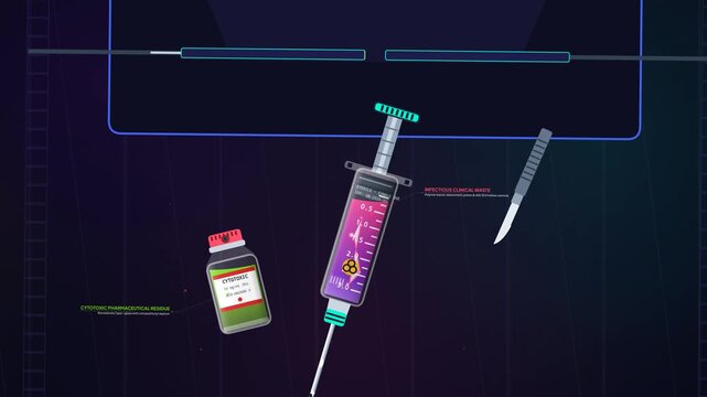 Educational animation of the plasma gasification process showing the molecular cleavage and atomic dissociation of infectious clinical waste into synthesis gas and vitrified obsidian slag