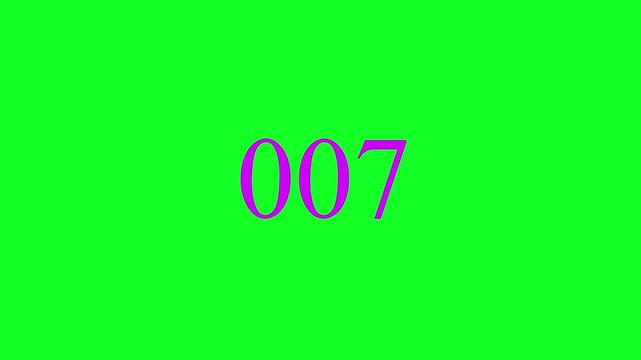 Animated purple number zero counting down on a bright green chroma key background