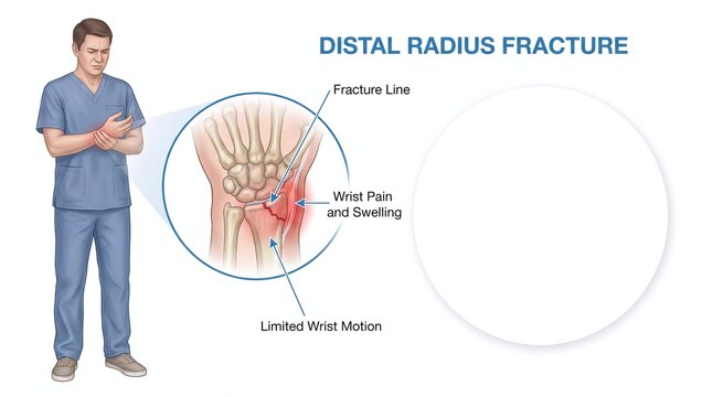 Male with wrist pain and limited motion indicating distal radius fracture and swelling