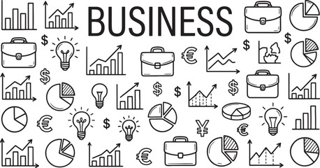 Fototapeta premium Business finance icons set of graphs and briefcases isolated on transparent background vector design