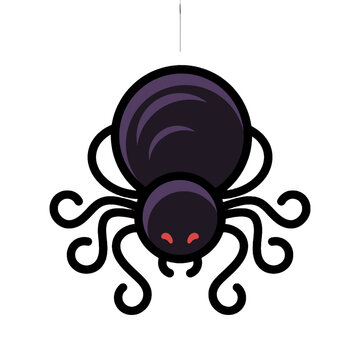 Cartoon Spider Hanging on a Thread.