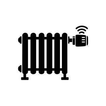 Smart radiator valve for home heating control and energy efficiency concept, wireless thermostat glyph icon vector