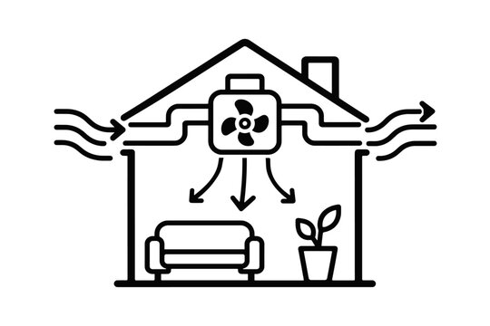 Automatic ventilation for smart home air circulation and indoor climate control concept, house fan airflow glyph icon