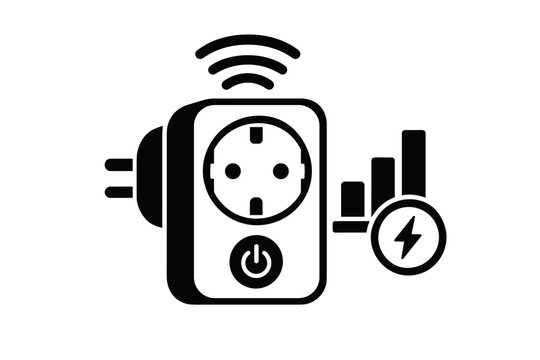 Smart socket with energy monitoring concept, wireless power plug and electricity usage glyph icon