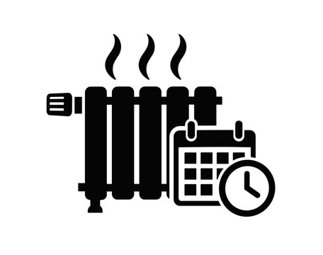 Heating schedule for smart radiator control and programmable home heating concept, calendar and clock glyph icon vector