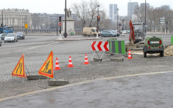 Roadworks Maintenance Construction Site at Street in Paris France