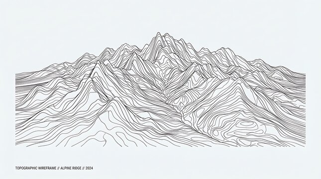Minimalist wireframe mountain range illustration on a clean white background