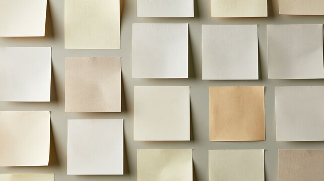 a collection of paper sticky notes with different shades, pinned to a background that suggests an organized work environment