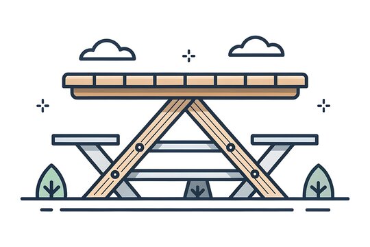 Isometric bridge with truss design and green park elements