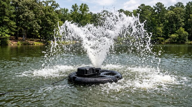 Fountain splashing water in a pond