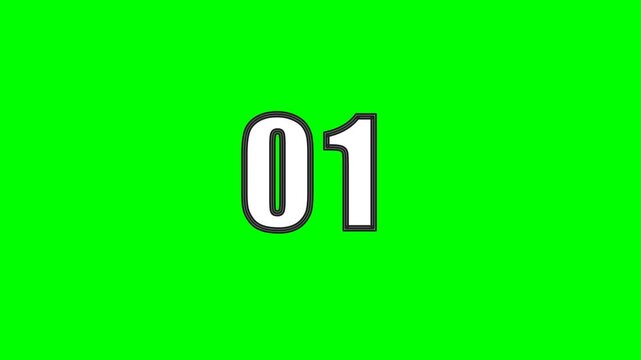 Clean flat vector digital countdown timer displaying 05 to 00 on a pure chroma green background, featuring precise 1-second timing, smooth scale transitions, and bold crisp typography optimized for ov