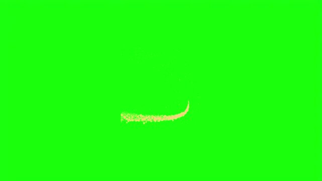 Golden magic particle sparkle trail curving vector illustration isolated on green screen.   