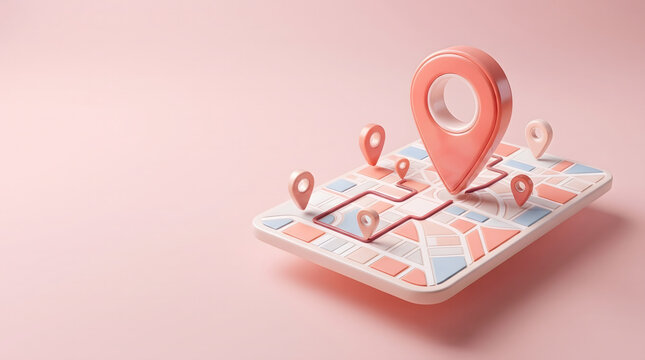 Red Locator mark on map and location pin or GPS navigation icon sign. 3D Realistic creative conceptual symbol of search concept in cute cartoon style.