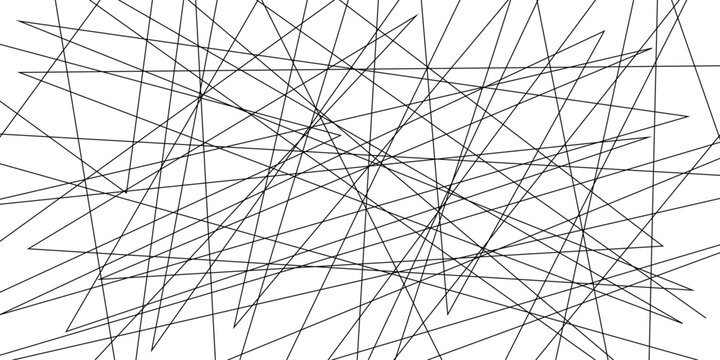 Abstract chaotic network of thin black lines EPS Vector a complex geometric pattern for digital art and design. Geometric illustration with random, edgy, irregular lines. Dynamic intersecting lines. 