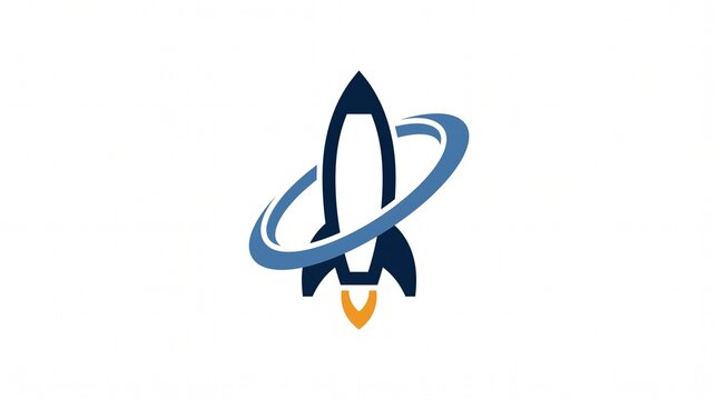 Abstract rocket ship logo with orbiting ring, symbolizing space exploration and technology.