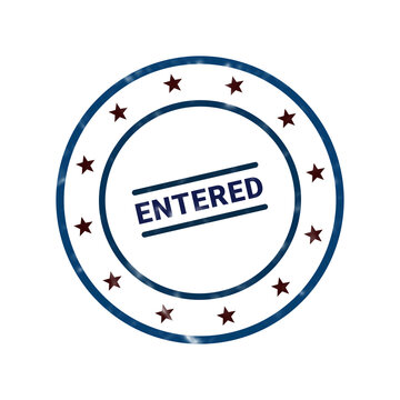 Entered stamp seal with blue border and dotted background