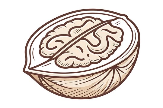 Brain inside a cracked open walnut illustration