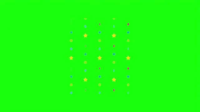 Colorful hanging stars and dots party garland pattern vector illustration isolated on green screen.   