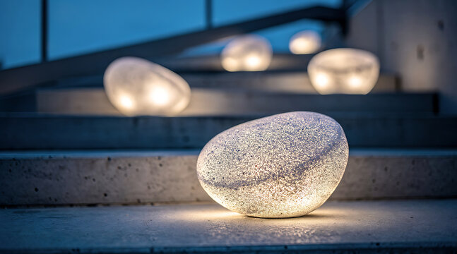 Glowing Stone on Concrete Steps at Night.