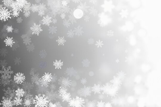 Christmas background of many layers of snowflakes of different shapes, sizes and transparency. Gradient from gray to white
