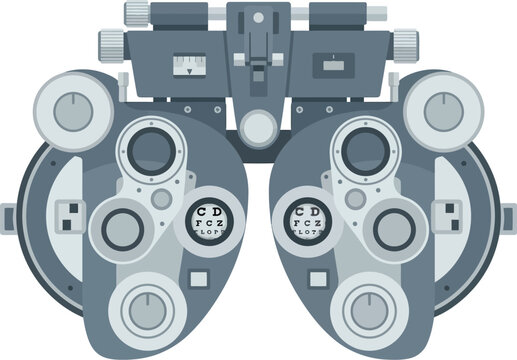 Detailed medical phoropter vector illustration showing precision optical equipment for eye vision testing in clinical settings