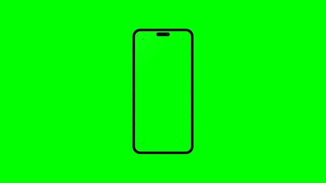 Photorealistic premium 3D smartphone mockup standing vertically on a pure chroma green background. Features a green screen replaceable display area, subtle glass reflections, smooth 3D rotation, and g